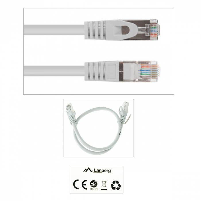 Cablu retea-patchcord CAT6 FTP, Lanberg 43613, 2 X RJ45, lungime 50cm, AWG26, 10Gb/s-250MHz, de legatura retea, ethernet, gri [4]