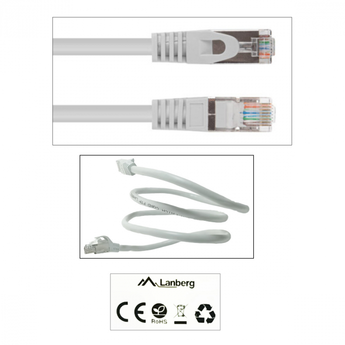 Cablu retea-patchcord CAT6 FTP, Lanberg 43614, 2 X RJ45, lungime 1m, AWG26, 10Gb/s-250MHz, de legatura retea, ethernet, gri [4]