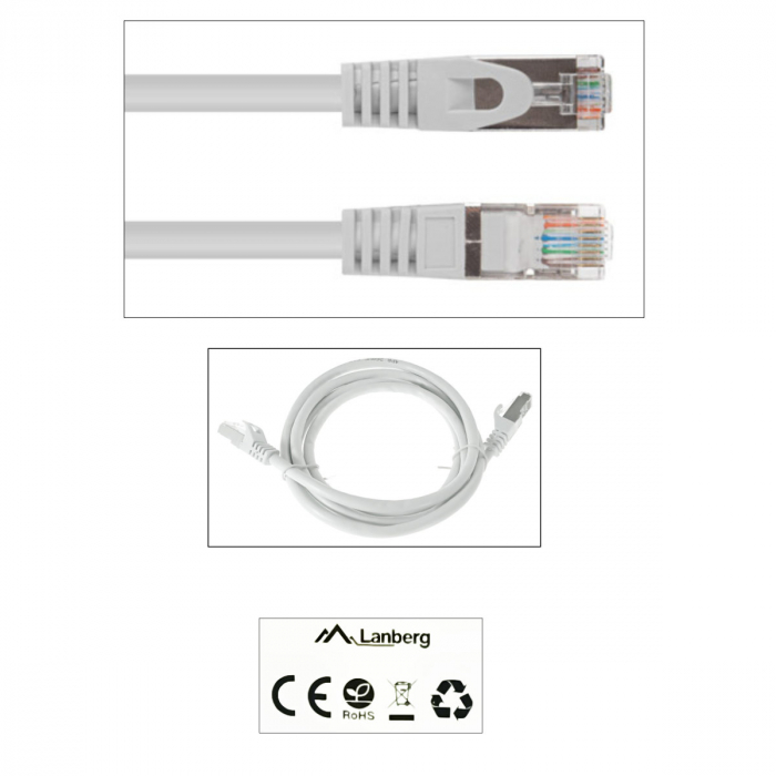 Cablu retea-patchcord CAT6 FTP, Lanberg 43615, 2 X RJ45, lungime 1.5m, AWG26, 10Gb/s-250MHz, de legatura retea, ethernet, gri [4]