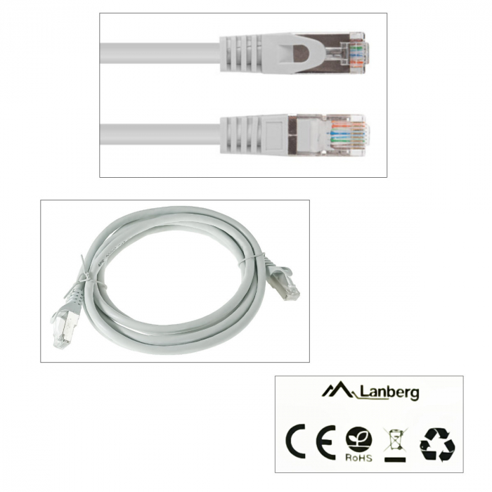 Cablu retea-patchcord CAT6 FTP, Lanberg 43616, 2 X RJ45, lungime 2m, AWG26, 10Gb/s-250MHz, de legatura retea, ethernet, gri [4]