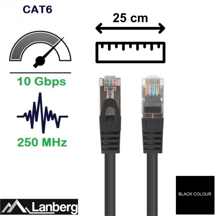Cablu retea-patchcord CAT6 FTP, Lanberg 43618, 2 X RJ45, lungime 25cm, AWG26, 10Gb/s-250MHz, de legatura retea, ethernet, negru [5]