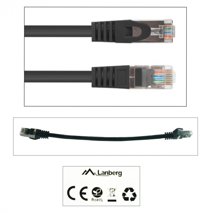 Cablu retea-patchcord CAT6 FTP, Lanberg 43618, 2 X RJ45, lungime 25cm, AWG26, 10Gb/s-250MHz, de legatura retea, ethernet, negru [4]