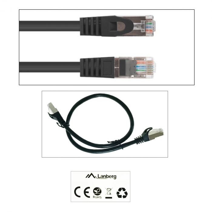 Cablu retea-patchcord CAT6 FTP, Lanberg 43619, 2 X RJ45, lungime 50cm, AWG26, 10Gb/s-250MHz, de legatura retea, ethernet, negru [4]