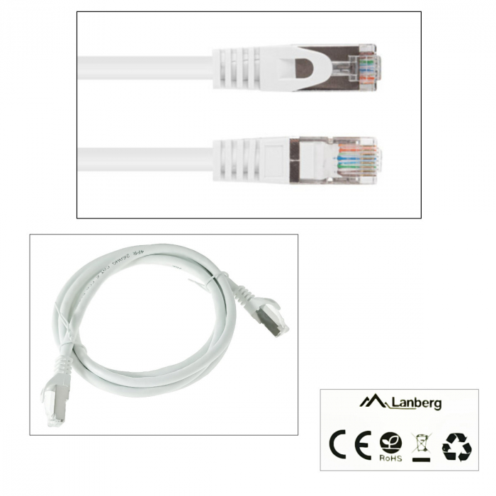 Cablu retea-patchcord CAT6 FTP, Lanberg 43627, 2 X RJ45, lungime 1.5m, AWG26, 10Gb/s-250MHz, de legatura retea, ethernet, alb [4]