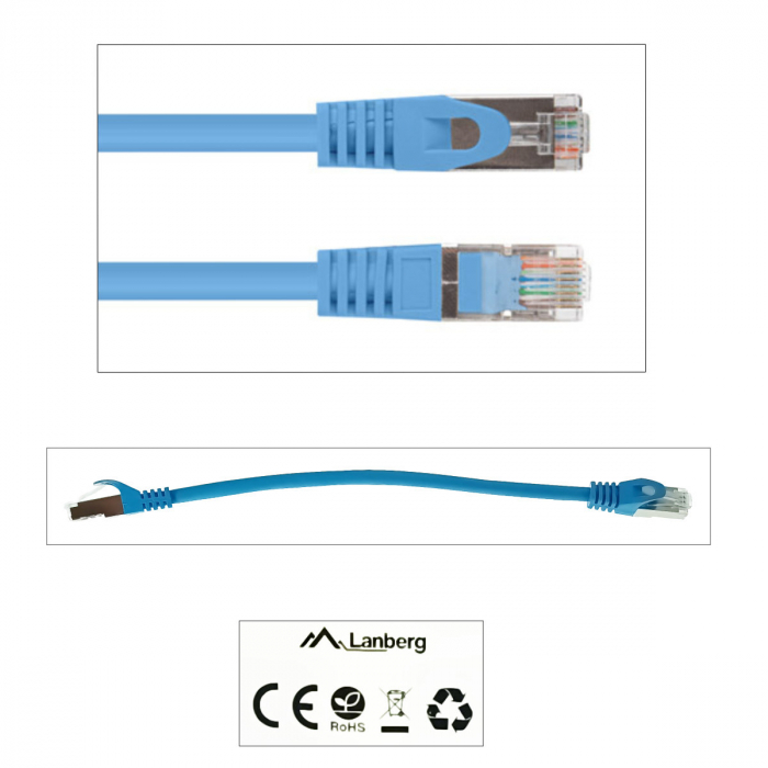 Cablu retea-patchcord CAT6 FTP, Lanberg 43630, 2 x RJ45, lungime 25cm, AWG26, 10Gb/s-250MHz, de legatura retea, ethernet, albastru [4]