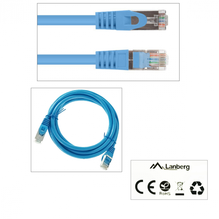 Cablu retea-patchcord CAT6 FTP, Lanberg 43634, 2 X RJ45, lungime 2m, AWG26, 10Gb/s-250MHz, de legatura retea, ethernet, albastru [4]