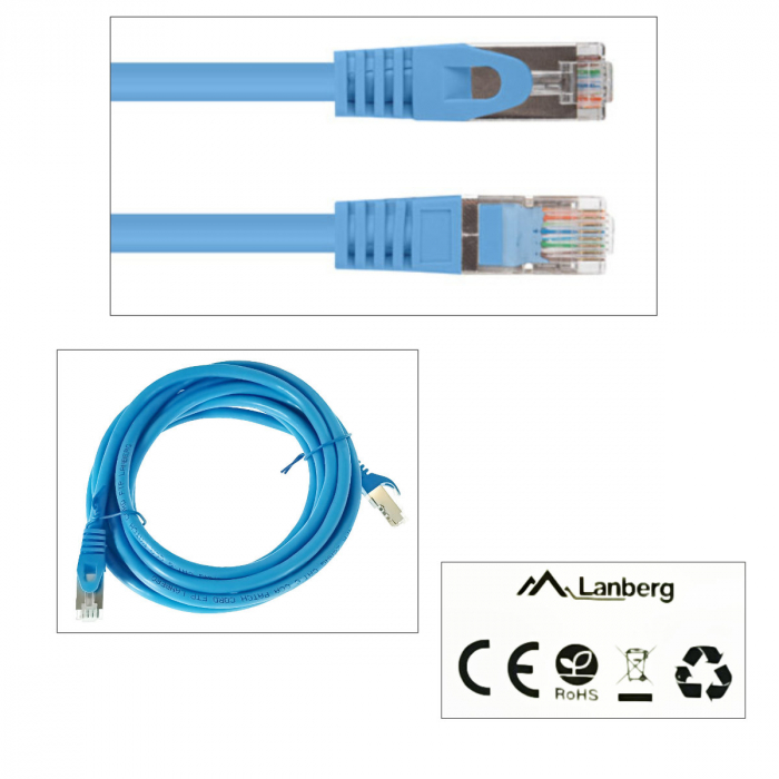 Cablu retea-patchcord CAT6 FTP, Lanberg 43635, 2 X RJ45, lungime 3m, AWG26, 10Gb/s-250MHz, de legatura retea, ethernet, albastru [4]