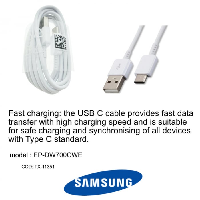 Cablu Samsung EP-DW700CWE, USB tip A tata la USB tip C tata, lungime 1.5 m, alb [4]
