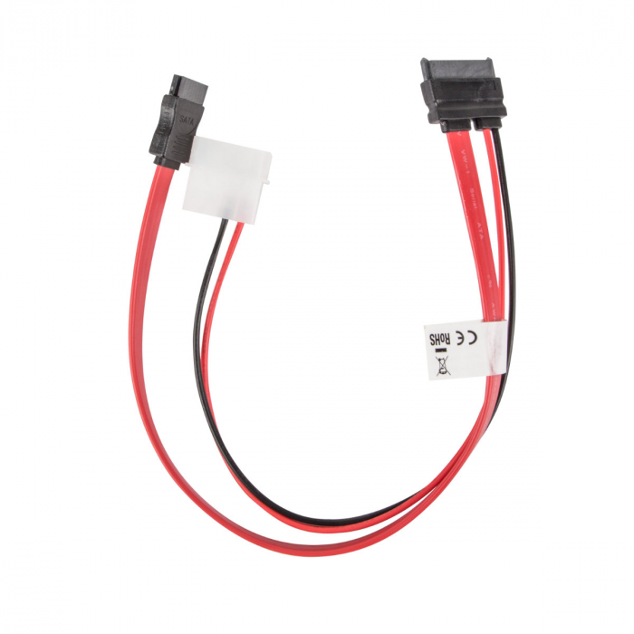 Cablu SATA 7-pin mama cu Molex 2-pin tata la SATA 13-pin mama Data SlimLine, Lanberg 41317, lungime 35 cm [3]