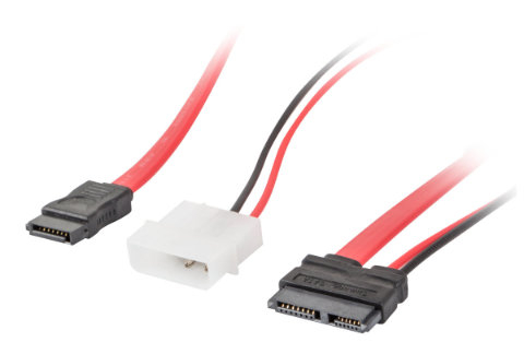 Cablu SATA 7-pin mama cu Molex 2-pin tata la SATA 13-pin mama Data SlimLine, Lanberg 41317, lungime 35 cm [5]