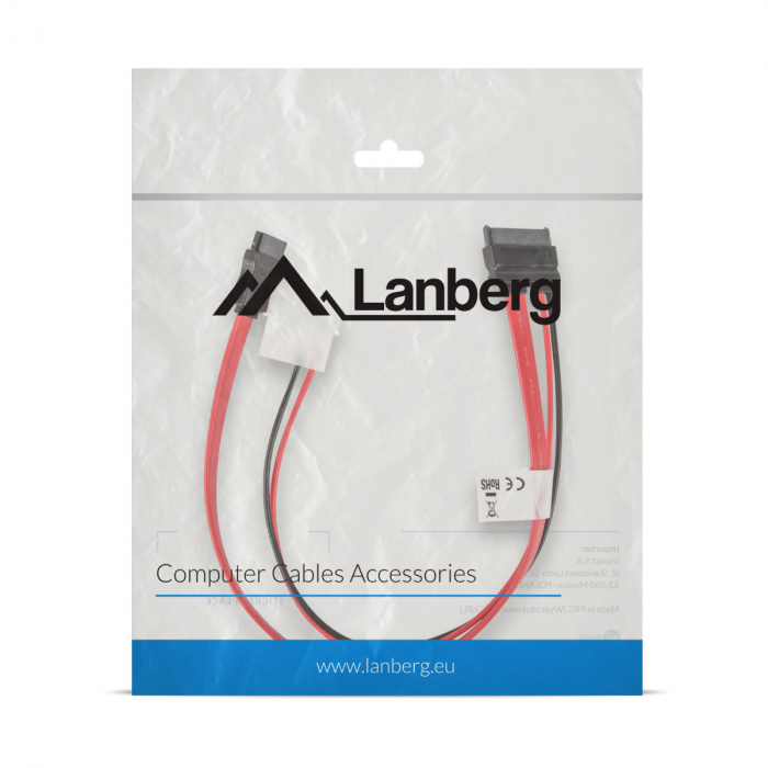 Cablu SATA 7-pin mama cu Molex 2-pin tata la SATA 13-pin mama Data SlimLine, Lanberg 41317, lungime 35 cm [4]