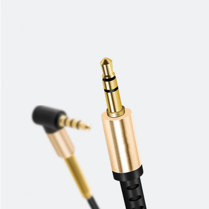 Cablu spiralat audio stereo cu microfon, lungime 2 m, Hoco UPA02-AUX, conector jack 3.5mm tata drept si conector jack 3.5 mm in unghi 90 grade, cu 3 pini, negru [9]