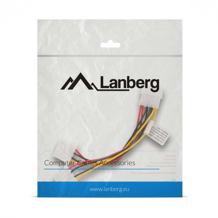 Cablu splitter in Y , Lanberg 41309, Molex 4-pin tata cu Molex 4-pin mama, la Molex 4-pin mama, 15 cm [4]