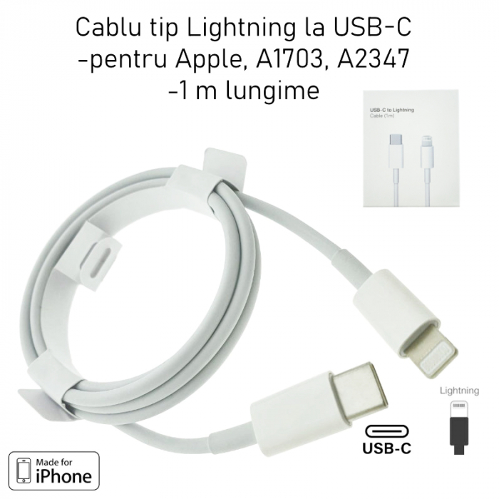 Cablu tip lightning la USB-C, pentru dispozitive Apple, A1703, 1m, alb, in blister [6]