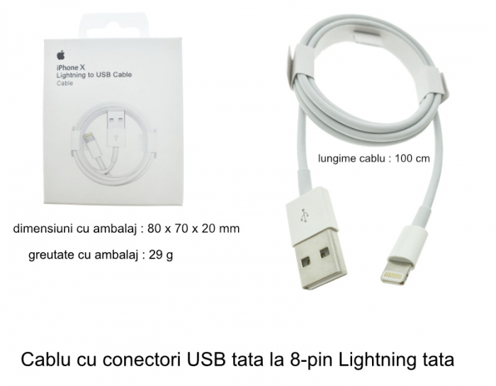 Cablu tip Lightning la USB, pentru iPhoneX, Apple, A1480, 1m, alb, in blister, 1856 [6]