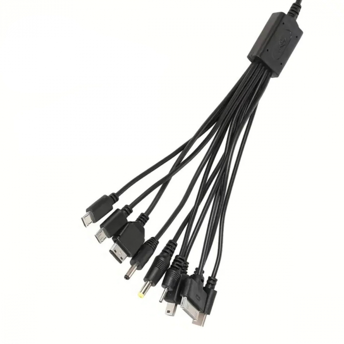 Cablu USB 10 in 1, CT101-C, alimentare de la USB, fir spiralat, 10 conectori cu cablu, negru [2]