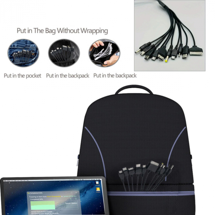 Cablu USB 10 in 1, CT101-N, alimentare de la USB, 10 conectori cu cablu, negru [5]