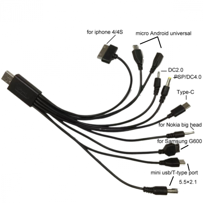 Cablu USB 10 in 1, CT101-N, alimentare de la USB, 10 conectori cu cablu, negru [3]