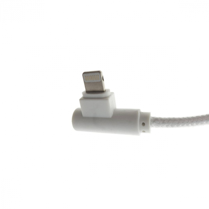Cablu USB 2.0 compatibil cu conector lightning, unghi 90 grade la ambele capete, 300 cm lungime, invelis textil, alb [2]