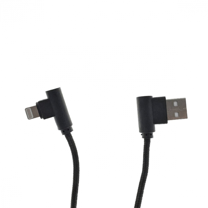 Cablu USB 2.0 compatibil cu conector lightning, unghi 90 grade la ambele capete, 300 cm lungime, invelis textil, negru [4]