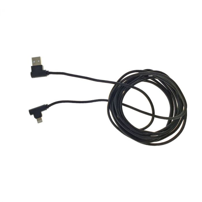 Cablu USB 2.0 compatibil cu conector lightning, unghi 90 grade la ambele capete, 300 cm lungime, invelis textil, negru [5]