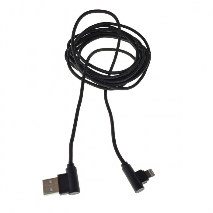 Cablu USB 2.0 compatibil cu conector lightning, unghi 90 grade la ambele capete, 300 cm lungime, invelis textil, negru [3]