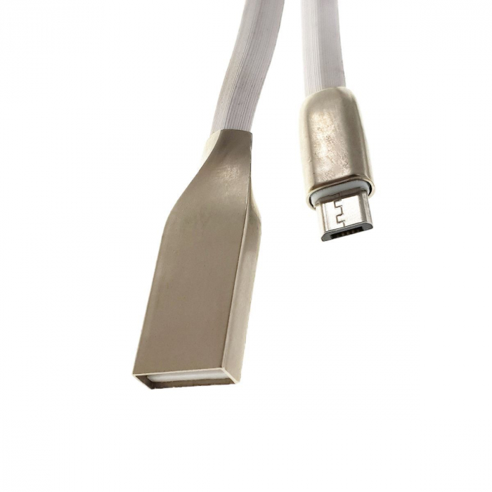 Cablu USB 2.0 la microUSB,100cm,plat,cauciucat,metal,alb [2]