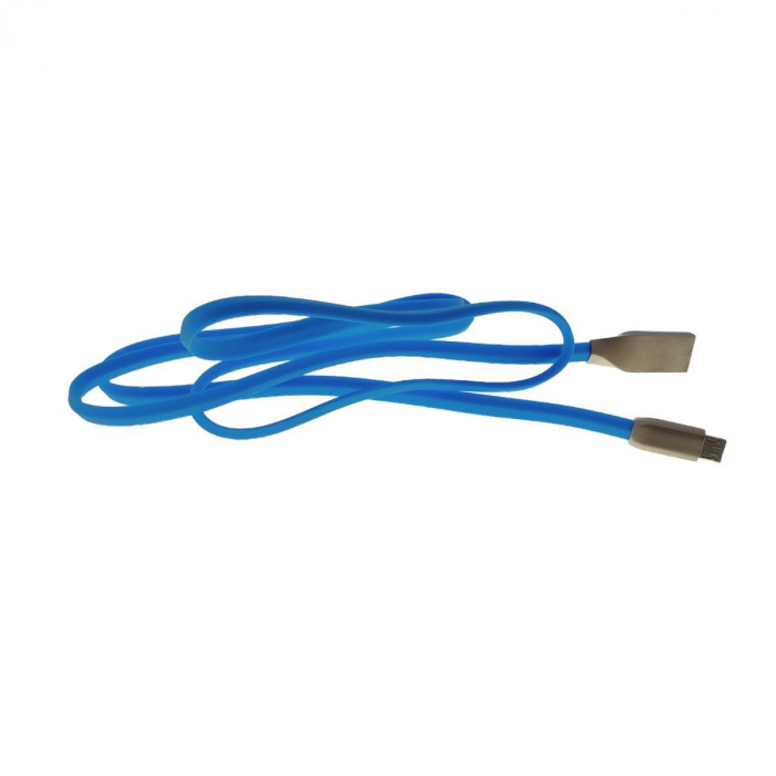 Cablu USB 2.0 la microUSB,100cm, plat, cauciucat, metal, albastru [3]