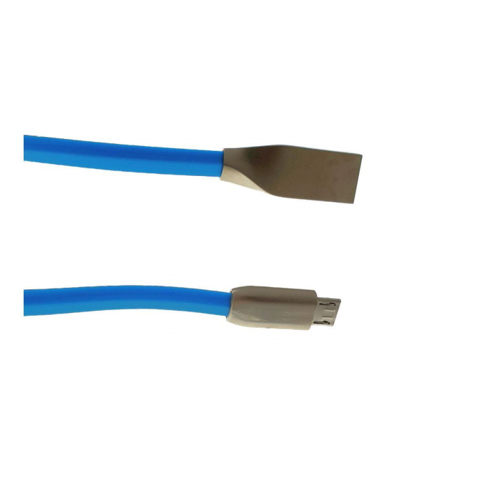 Cablu USB 2.0 la microUSB,100cm, plat, cauciucat, metal, albastru [2]
