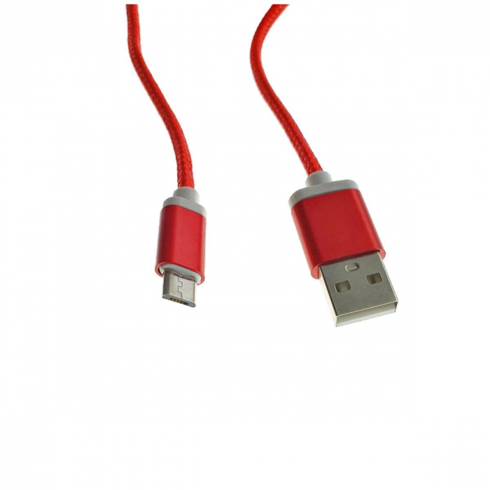 Cablu USB 2.0 la microUSB, invelis textil,130cm, rosu [2]