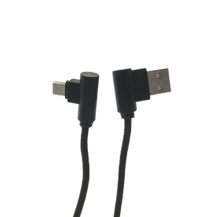 Cablu USB 2.0 la microUSB, unghi 90 grade la ambele capete, 300 cm lungime, invelis textil, negru [3]