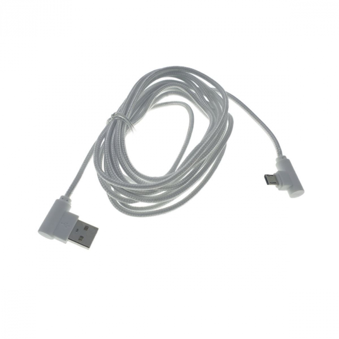 Cablu USB 2.0 la USB tip C, unghi 90 grade la ambele capete, 300 cm lungime, invelis textil, alb [3]