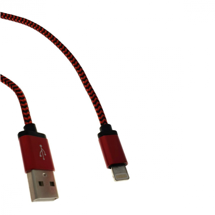 Cablu USB 2.0 la Lightning - Înveliș Textil Roșu/Negru, 100cm - Rezistent & Rapid [2]