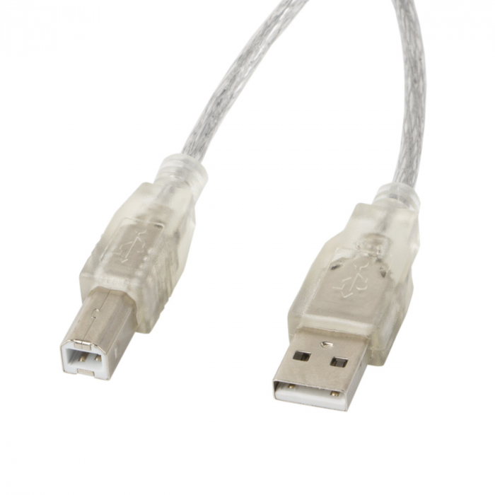 Cablu USB 2.0 pentru imprimanta, Lanberg 41356, lungime 3m, cu ferita, USB-A tata la USB B tata, transparent [2]