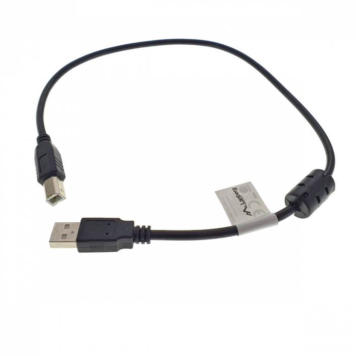 Cablu USB 2.0 pentru imprimanta, Lanberg 42865, lungime 50cm, cu miez de ferita, USB-A tata la USB-B tata, negru [1]