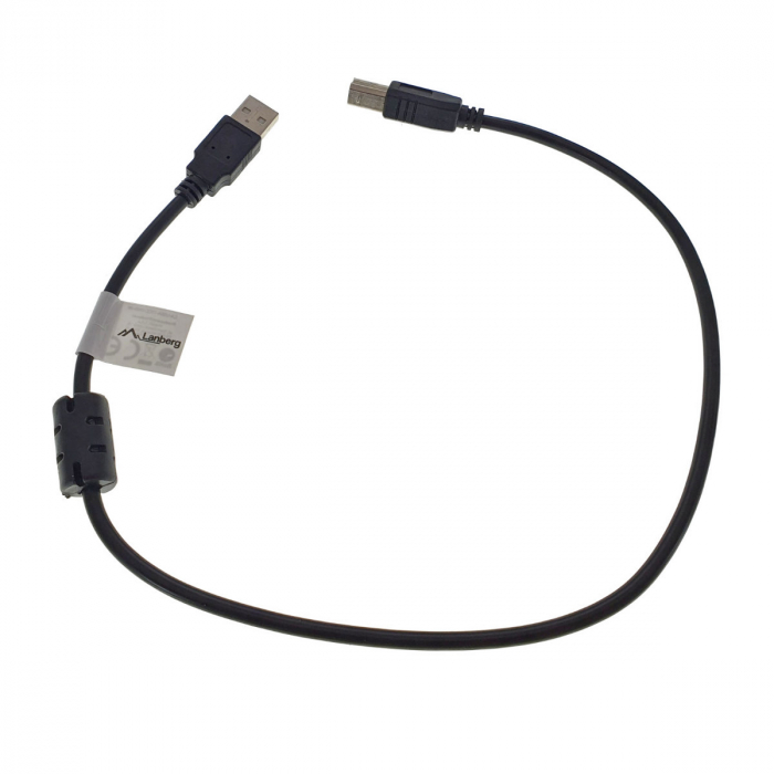 Cablu USB 2.0 pentru imprimanta, Lanberg 42865, lungime 50cm, cu miez de ferita, USB-A tata la USB-B tata, negru [2]