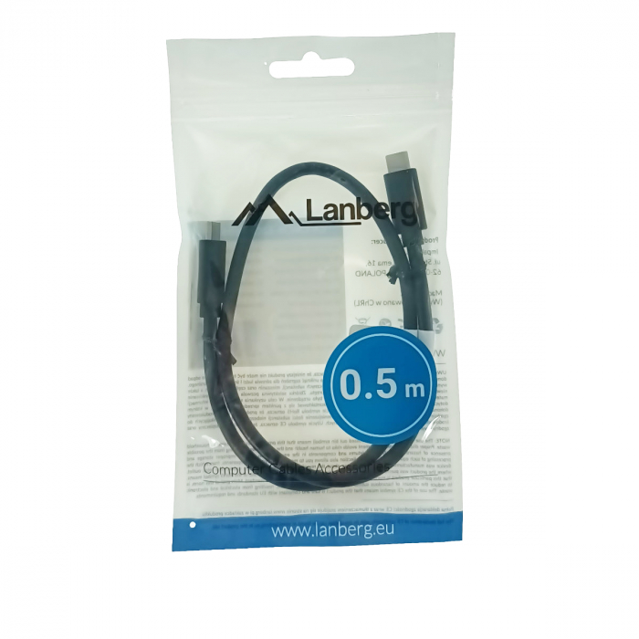 Cablu USB-C 3.1 gen.2 tata-tata, Lanberg 43691, Quick Charge 4.0, Power Delivery 3.0, 10GB/S, PD 100W, 50cm, negru [4]