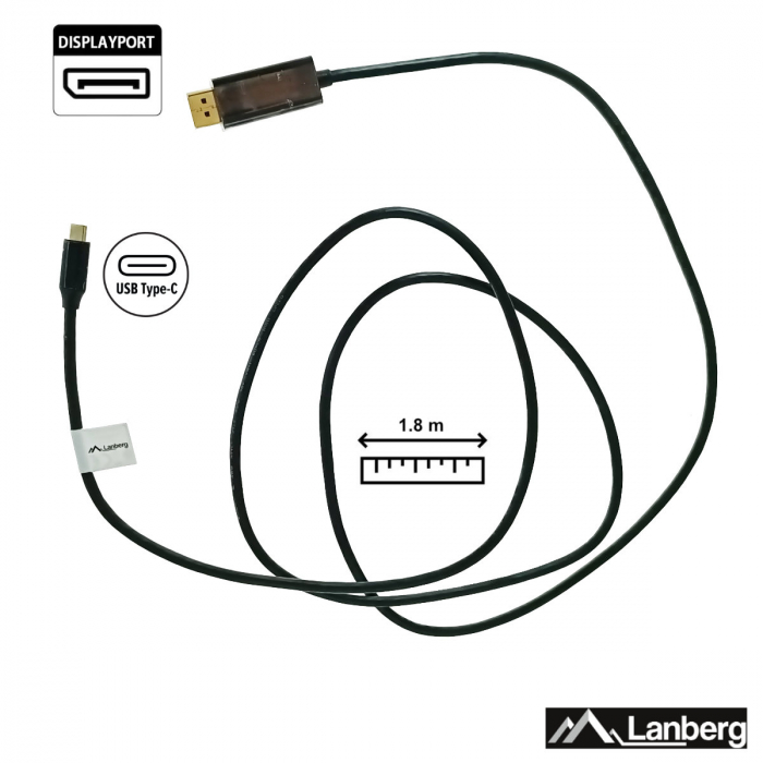 Cablu USB-C la DisplayPort, 1.8m, tata-tata, Lanberg 43681, HDR, DPCP 1.0, 4K-60Hz, negru [5]