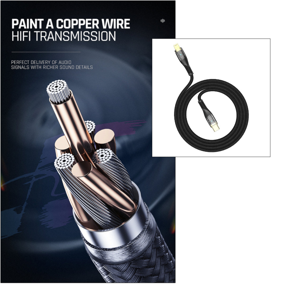 Cablu USB-C – la tip Lightning, pentru Incarcare Rapida PD 30W si Transfer Date, Cu Impletitura Nailon Rezistenta, 1m, Negru, Jellico B20 [3]