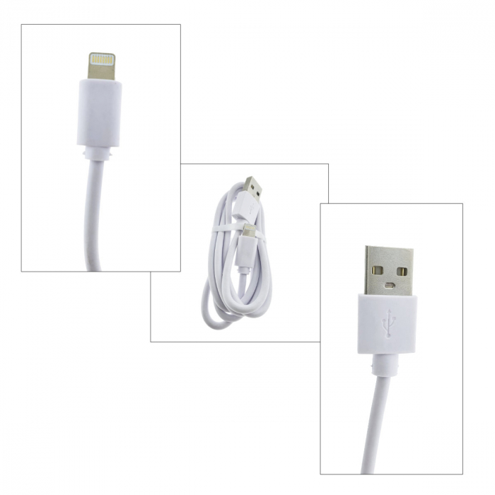 Cablu USB Compatibil Apple iPhone cu conector de tip lightning 8 Pin, 1 Metru, Alb, Incarcare Rapida 2A [4]