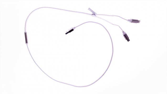 Cablu USB cu conector microUSB si conector compatibil lightning , model zipper, alb [2]