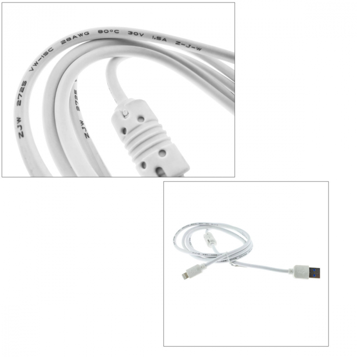 Cablu USB Premium Compatibil Apple iPhone, cu conector tip Lightning 8 Pin, 1.5m, Alb, AWG 28, 1.5A, bulk [3]