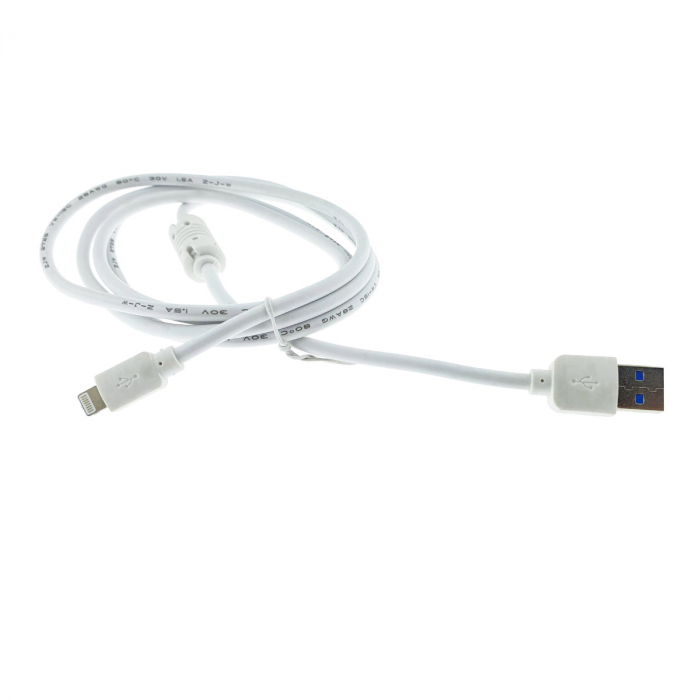 Cablu USB Premium Compatibil Apple iPhone, cu conector tip Lightning 8 Pin, 1.5m, Alb, AWG 28, 1.5A, bulk [2]