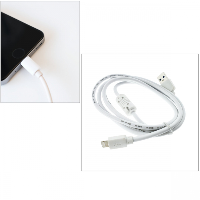 Cablu USB Premium Compatibil Apple iPhone, cu conector tip Lightning 8 Pin, 1.5m, Alb, AWG 28, 1.5A, bulk [4]