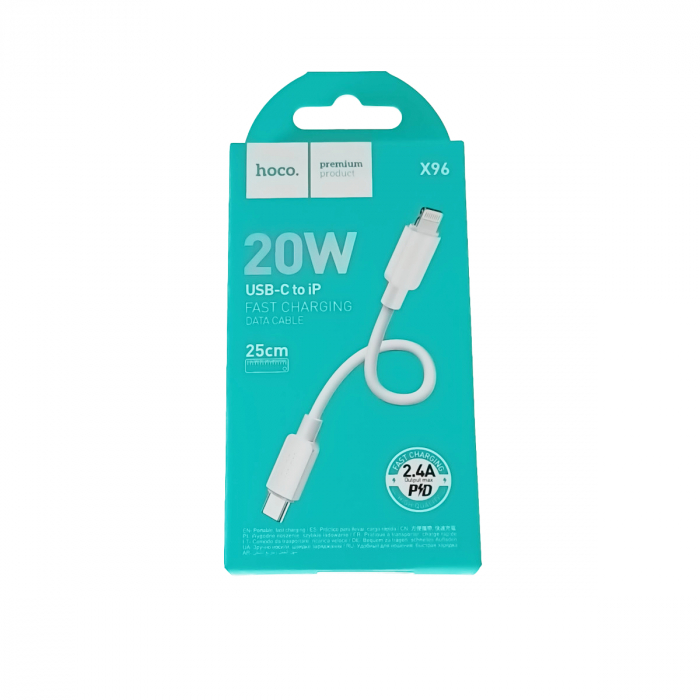 Cablu USB Tip C tata la conector tip lightning, HOCO X96, PD 20W, lungime 25 cm, Alb [3]