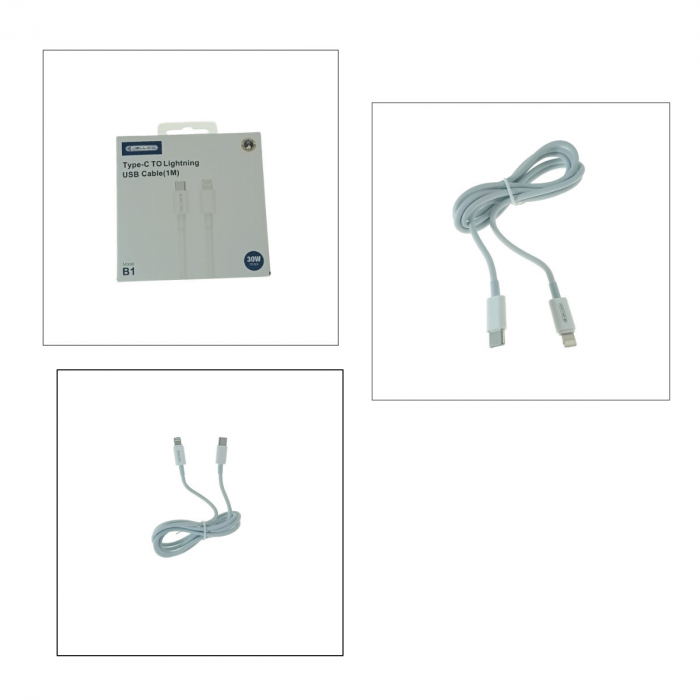 Cablu USB Tip C tata la conector tip lightning, JELLICO B1, PD 30W, lungime 100 cm, Alb [5]