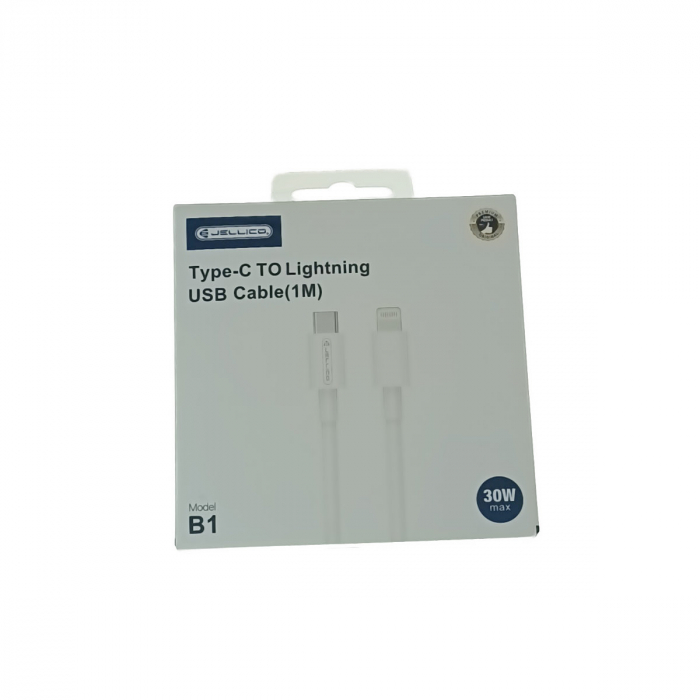 Cablu USB Tip C tata la conector tip lightning, JELLICO B1, PD 30W, lungime 100 cm, Alb [4]