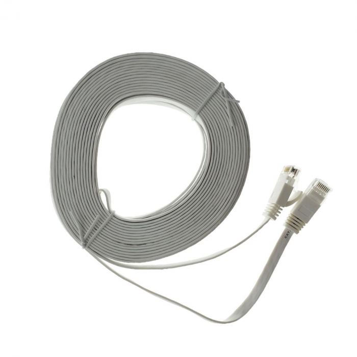 Cablu UTP cat.6, mufat 2xRJ45, lungime 10m, plat, de legatura retea, ethernet, alb [2]