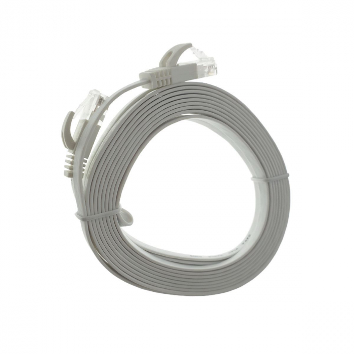 Cablu UTP cat.6, mufat 2xRJ45, lungime 5m, plat, de legatura retea, ethernet, alb [2]