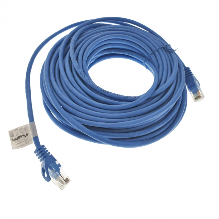 Cablu UTP, Lanberg 40458, cat.5e, mufat 2xRJ45, lungime 15m, AWG 26, 100 MHz, de legatura retea, ethernet, albastru [1]